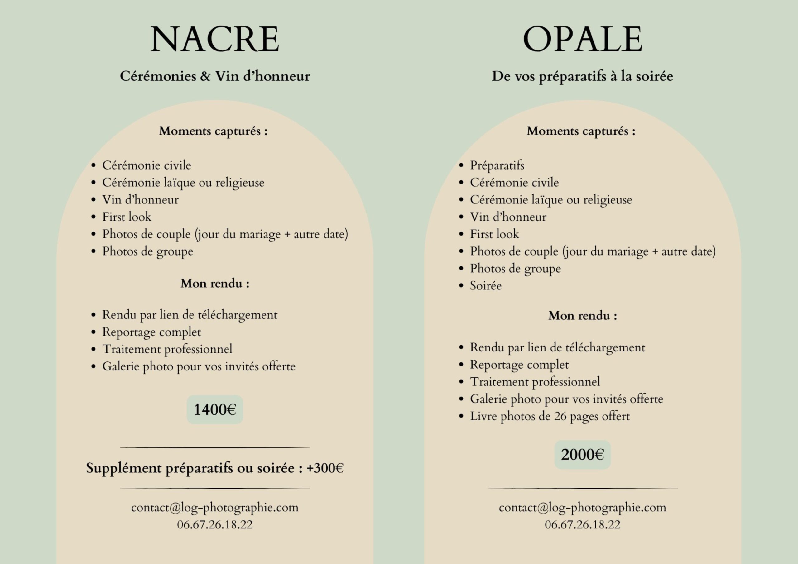 prestations du photographe